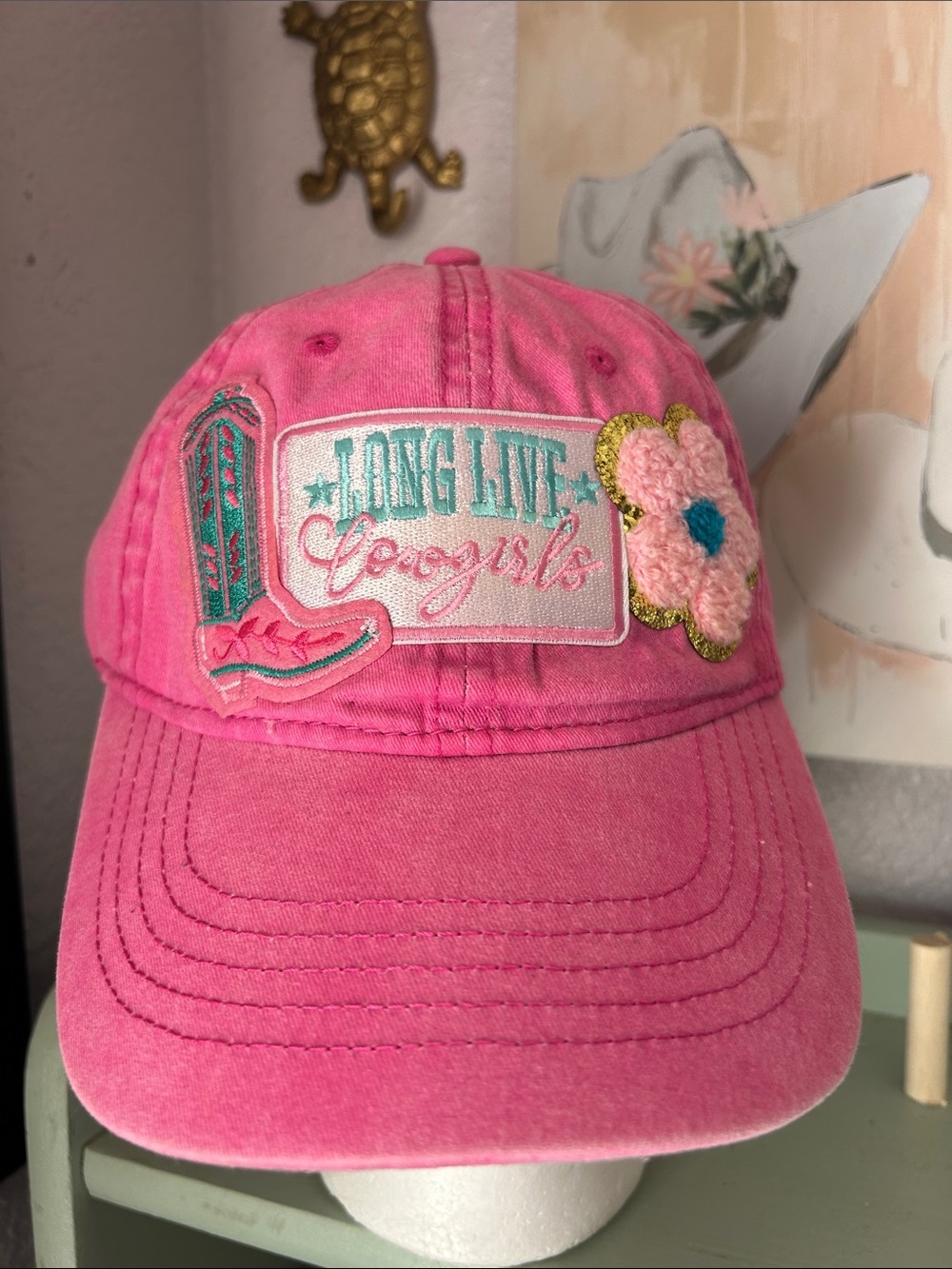 Womens Pink 'Long Live Cowgirls' Embroidered Baseball Cap